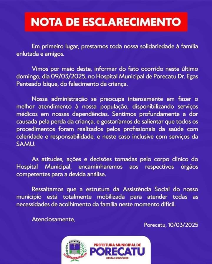 f173c906-419e-4e69-92be-dfcbeb4a009f Em Porecatu: Bebê morre após receber alta hospitalar